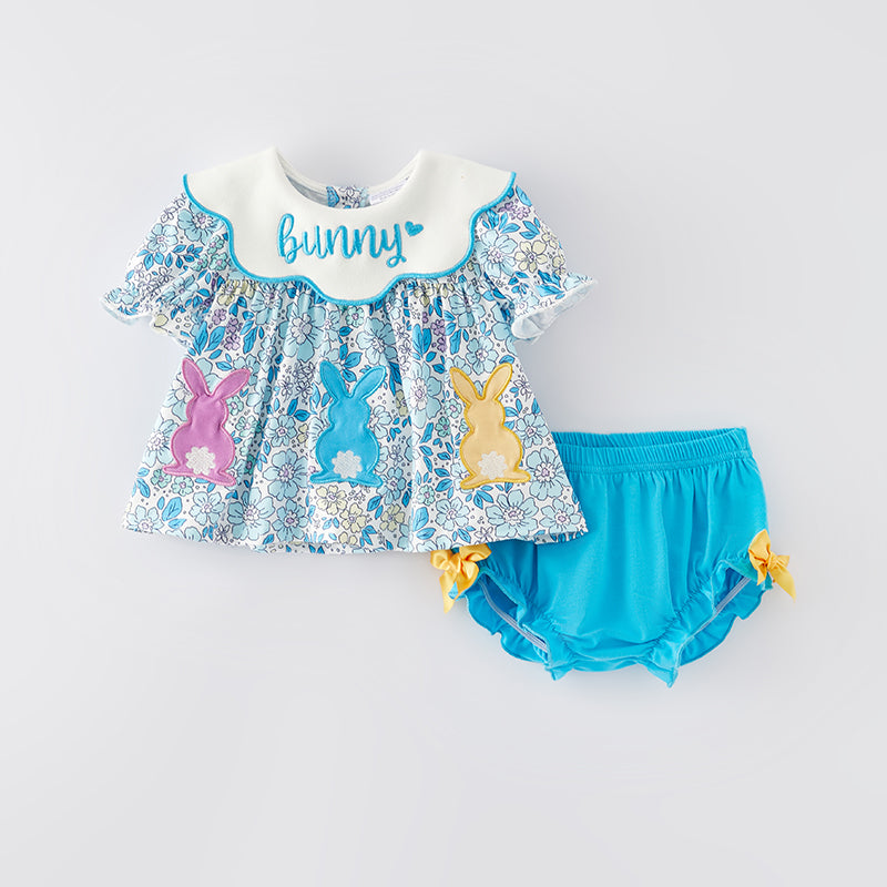 (In Stock)Baby Girls Easter Bunny Embroidery Bloomer Set