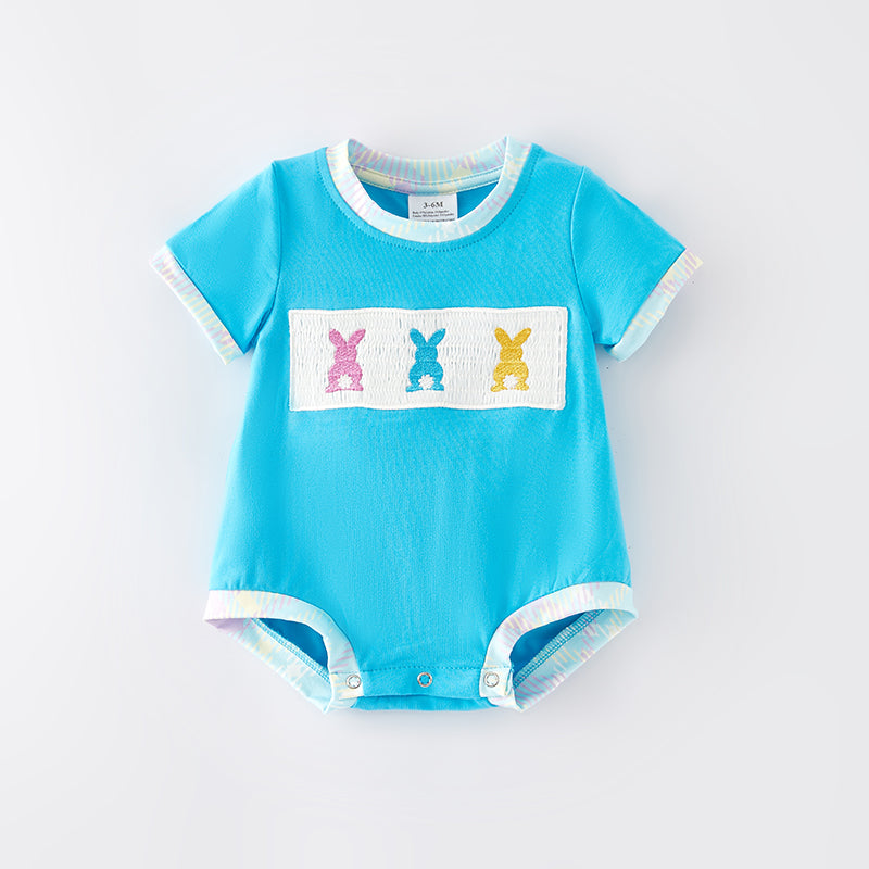 (In Stock)Baby Boys Easter Bunny Embroidery Smocked Romper