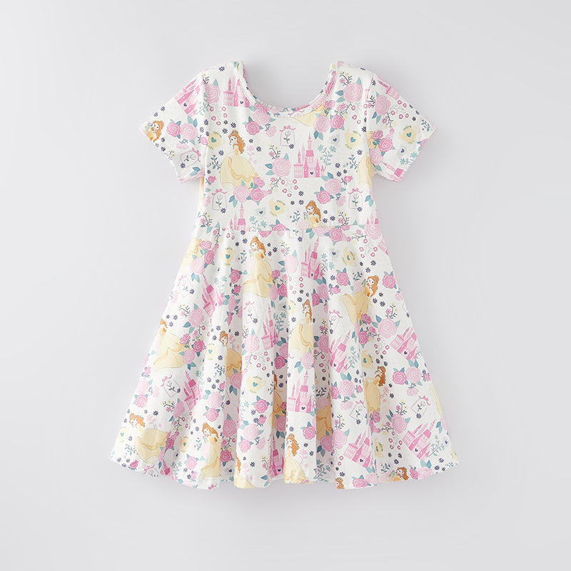 (In Stock Q9-3-1)One Pack(14 Pieces total) Girls Princess Print Dress