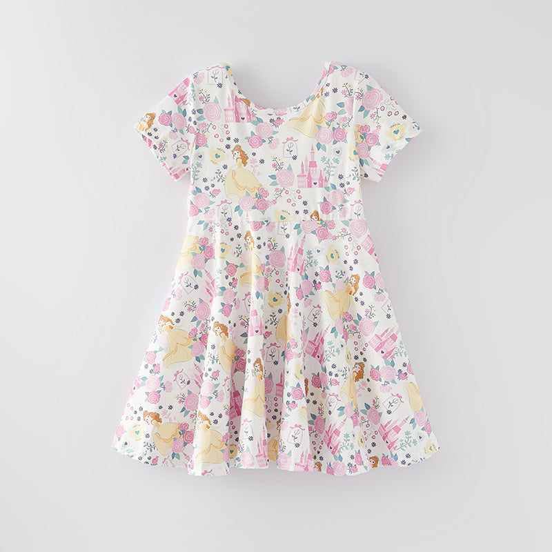 (In Stock Q9-3-1)One Pack(14 Pieces total) Girls Princess Print Dress