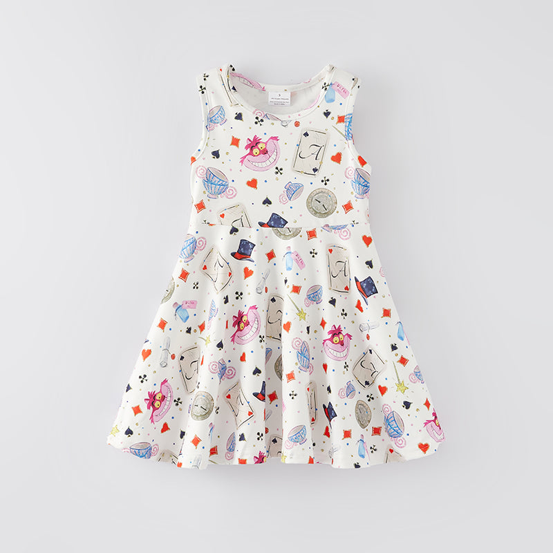 (In Stock Q9-5-2)Girls Spring and Summer Cartoon Print Sleeveless Dress