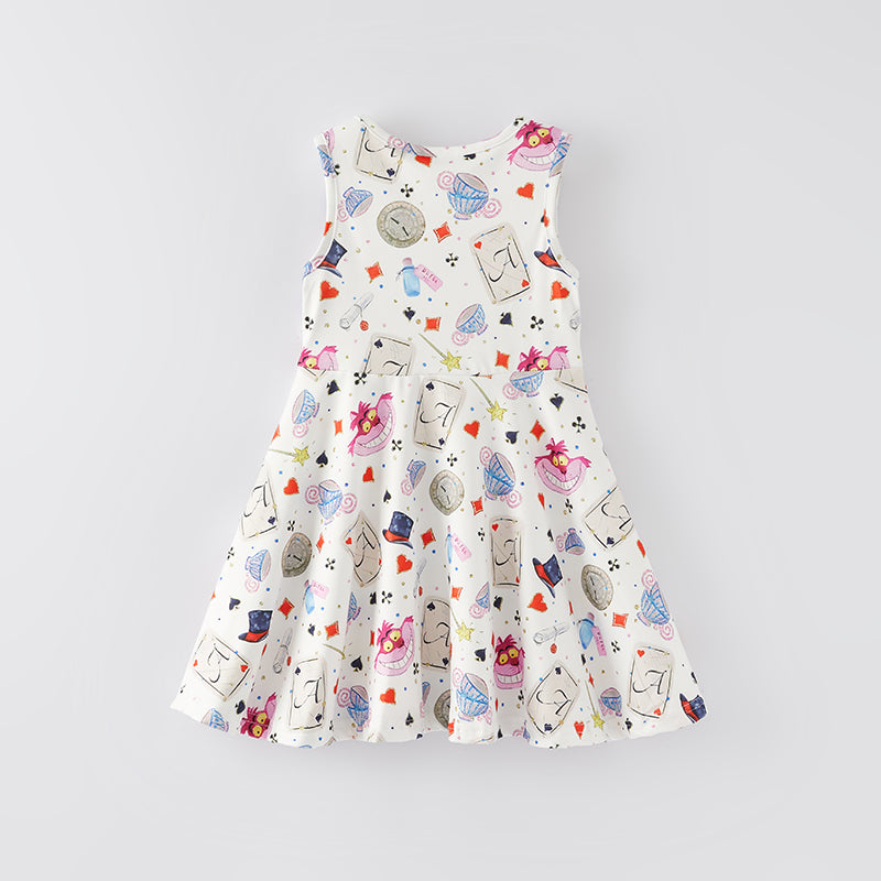(In Stock Q9-5-2)Girls Spring and Summer Cartoon Print Sleeveless Dress