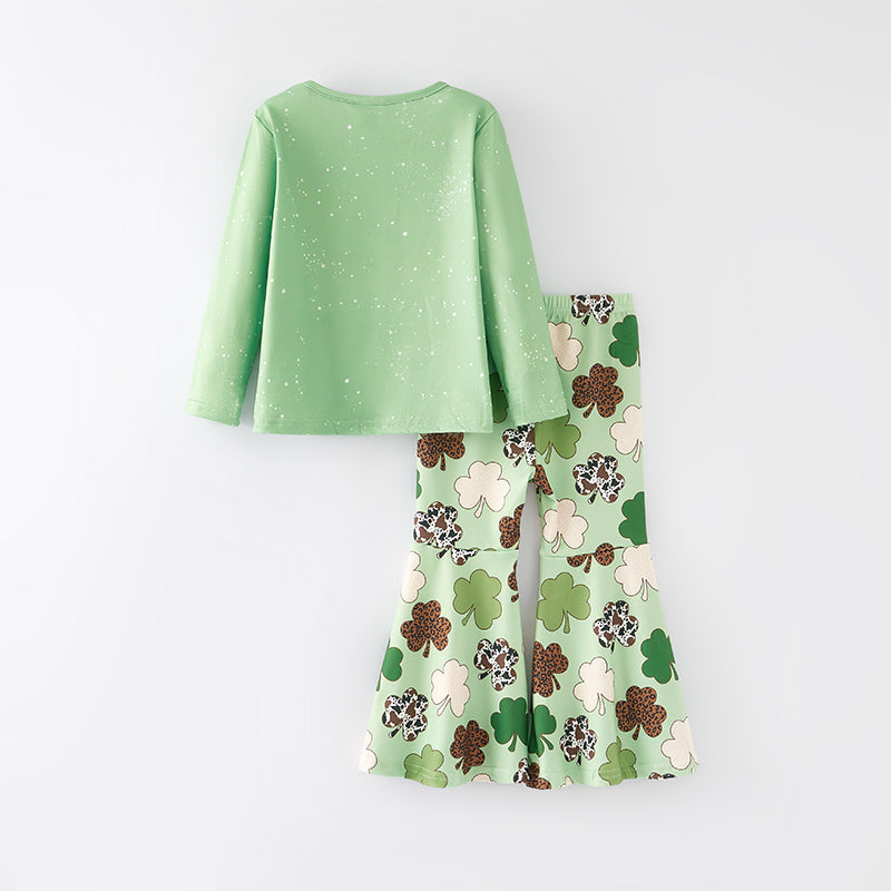 (In Stock A3-3-2)Girls St.Patrick's Day Shamrock Print Outfit Set
