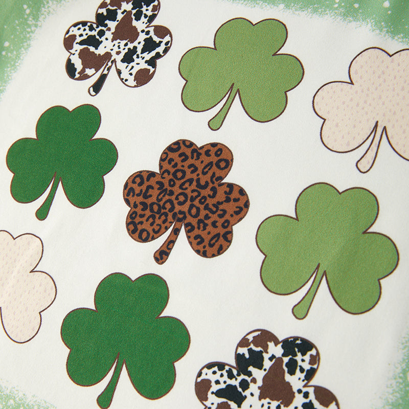 (In Stock A3-3-2)Girls St.Patrick's Day Shamrock Print Outfit Set