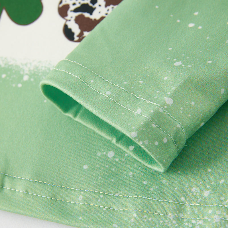 (In Stock A3-3-2)Girls St.Patrick's Day Shamrock Print Outfit Set