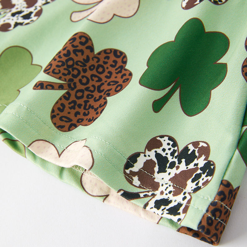(In Stock A3-3-2)Girls St.Patrick's Day Shamrock Print Outfit Set