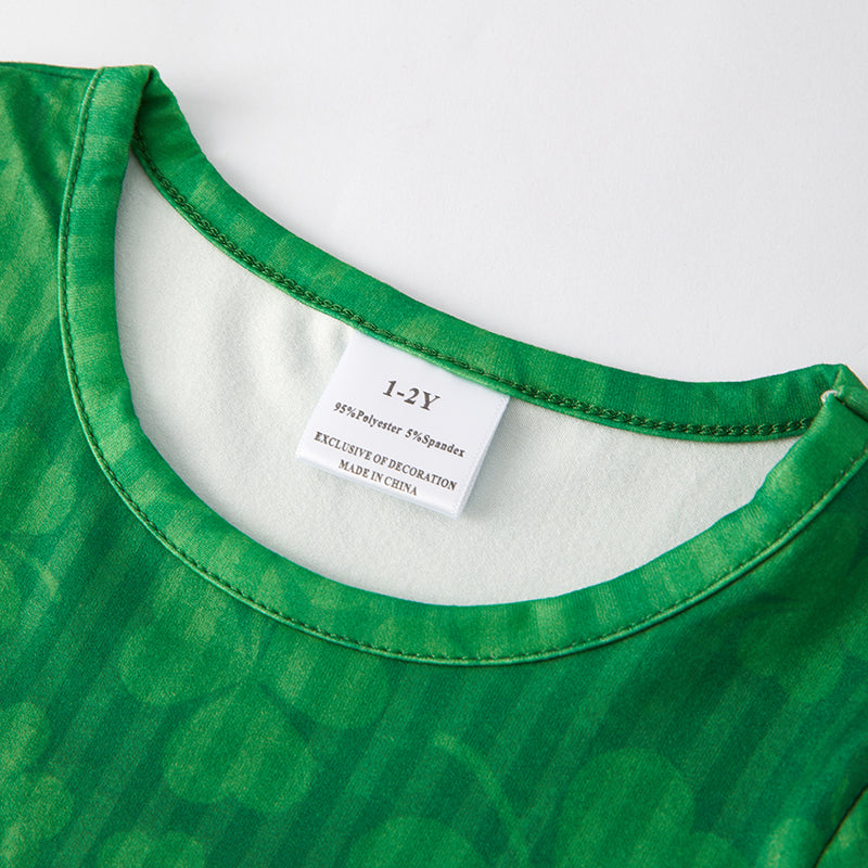 (In Stock A3-4-3)Girls St.Patrick's Day Shamrock Print Dress 2pcs