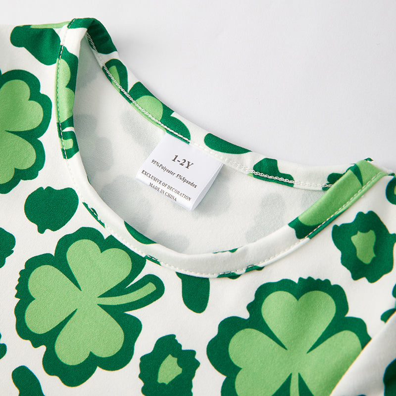 (In Stock A3-4-3)Girls St.Patrick's Day Shamrock Print Dress 2pcs