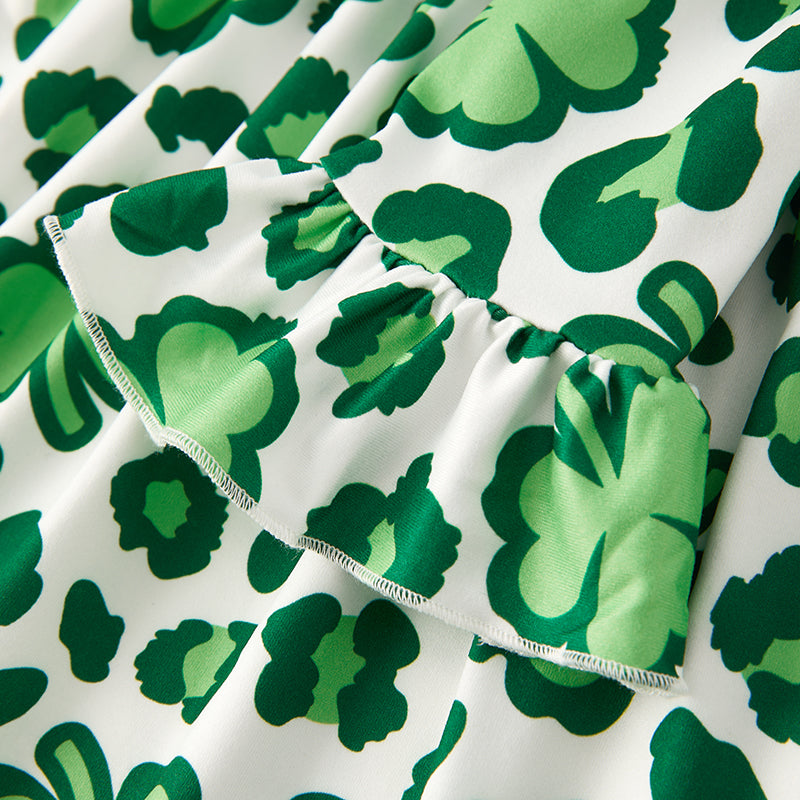 (In Stock A3-4-3)Girls St.Patrick's Day Shamrock Print Dress 2pcs