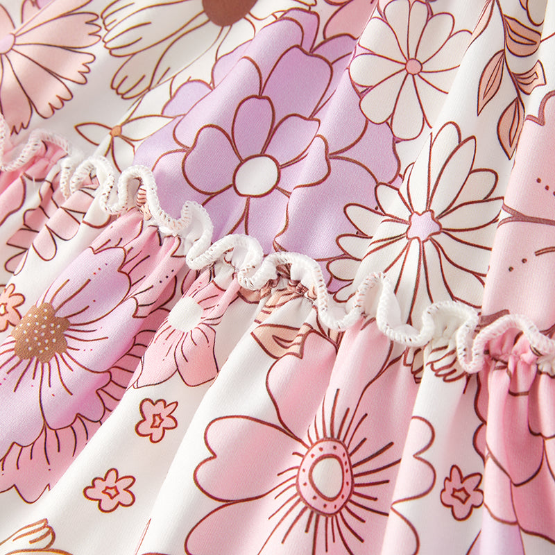 (In Stock E30-3-3)Girls Spring and Summer Pink Floral Print Shorts Set