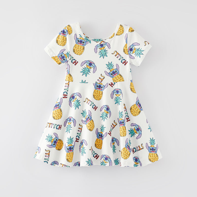 (In Stock)One Pack(8 Pieces total) Sale Girls Spring and Summer Cartoon Print Dress