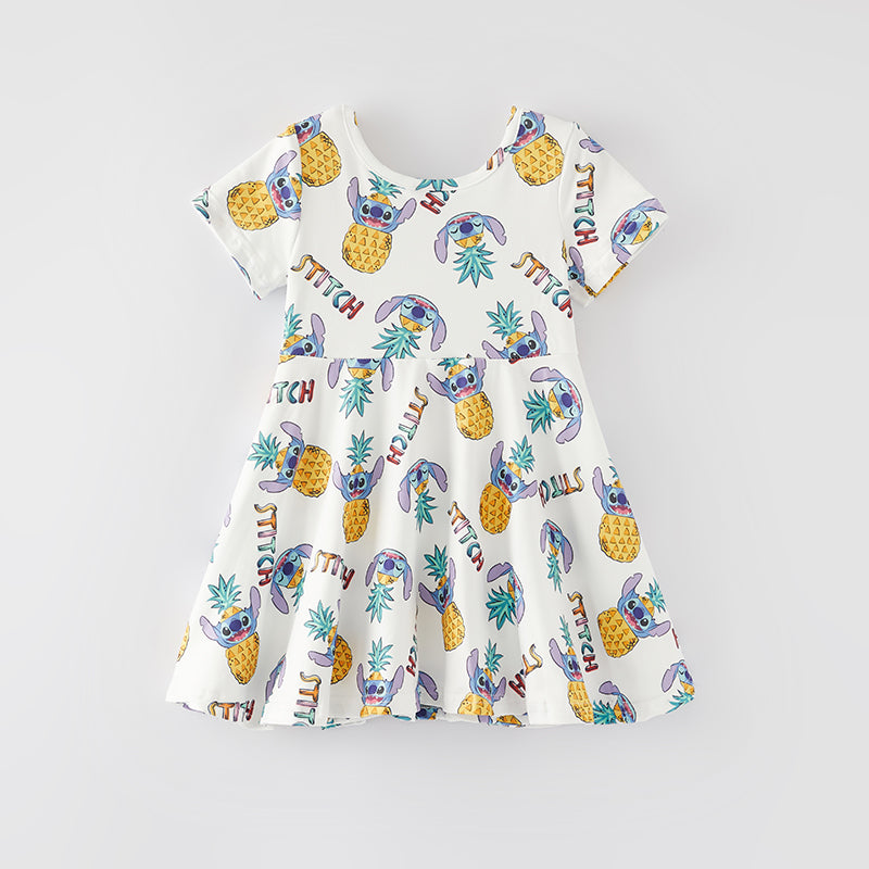 (In Stock)One Pack(8 Pieces total) Sale Girls Spring and Summer Cartoon Print Dress