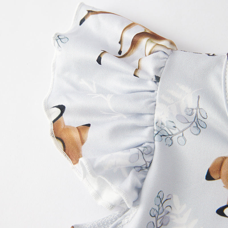 (In Stock)Girls Spring and Summer Deer Print Flying Sleeve Dress