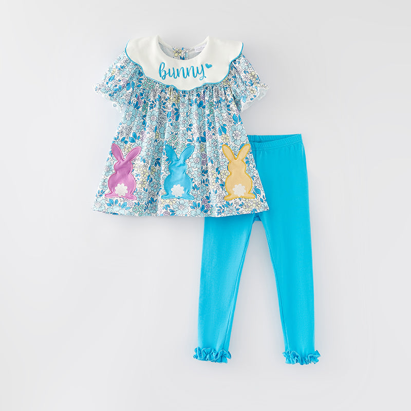 (In Stock)Girls Easter Bunny Embroidery Outfit Set