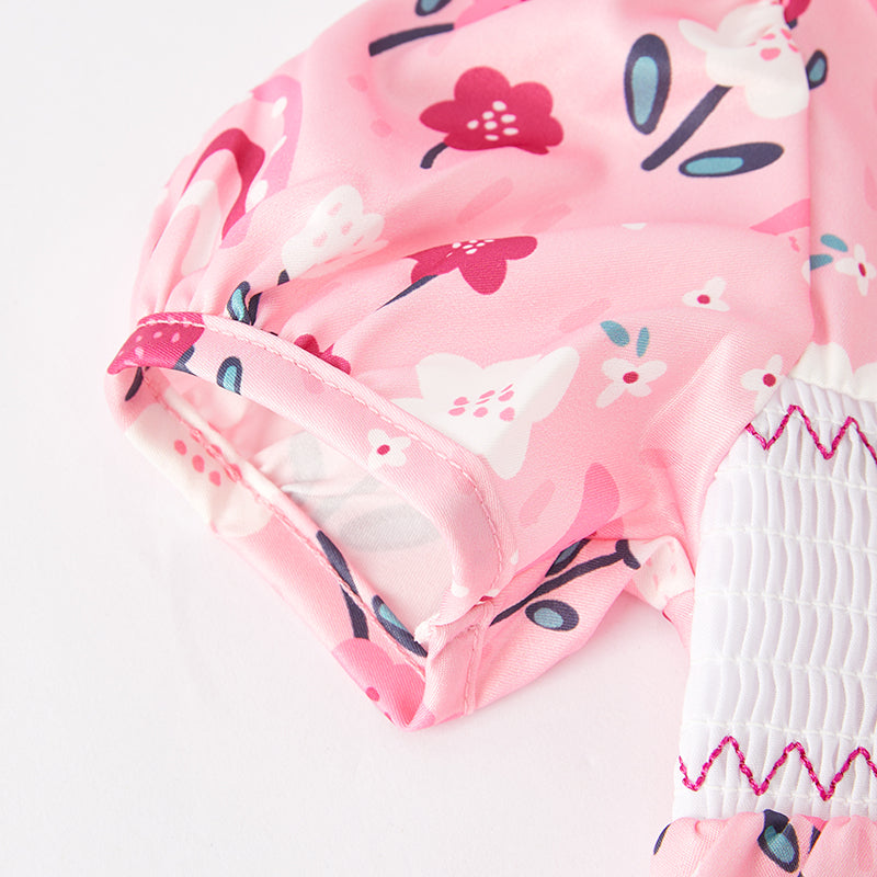 (In Stock Q7-5-1)Girls Spring and Summer Rainbow Embroidery Smocked Dress