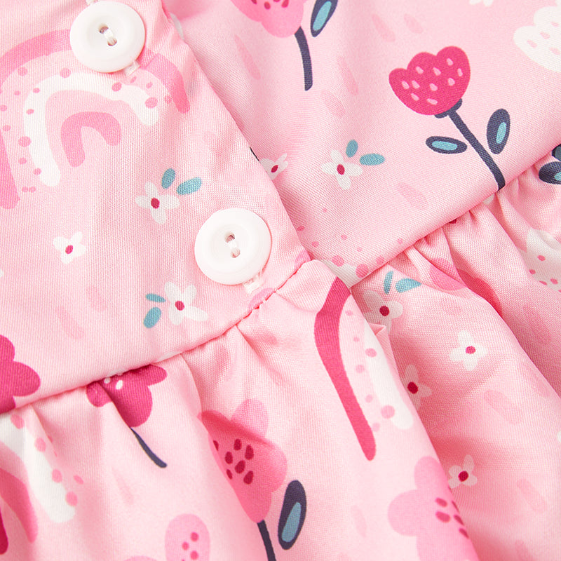 (In Stock)Girls Spring and Summer Rainbow Embroidery Smocked Dress