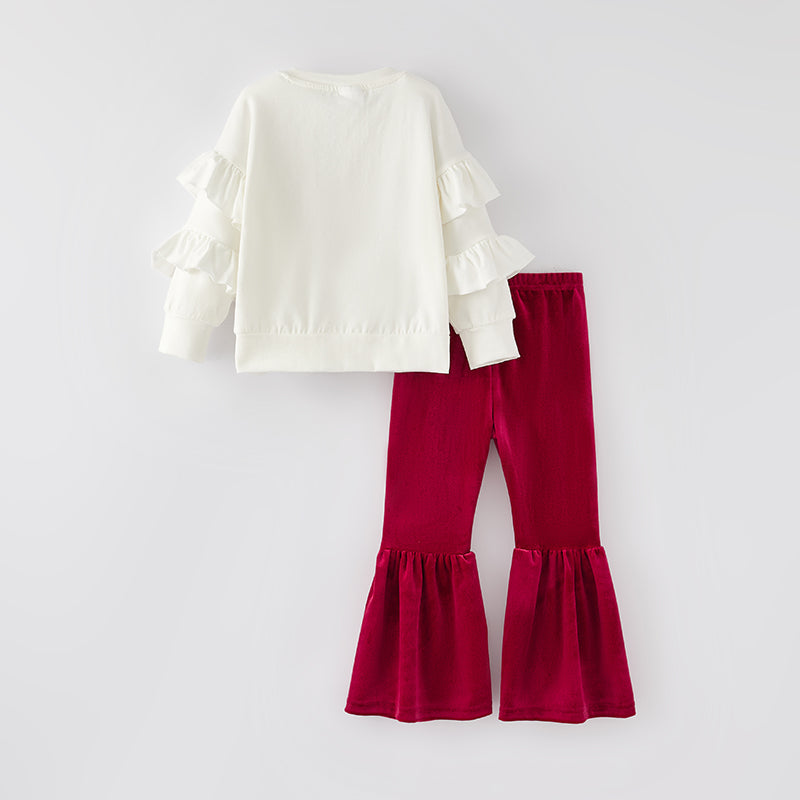 (In Stock)Girls Valentine's Day Print Top Velvet Pants Set