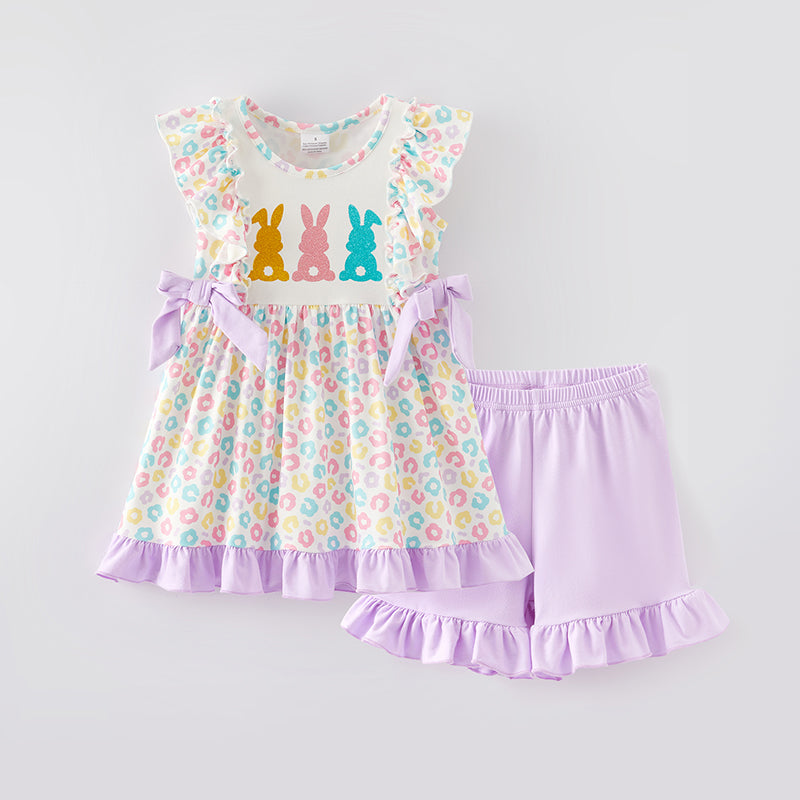 (In Stock)Girls Easter Shiny Bunny Print Shorts Set