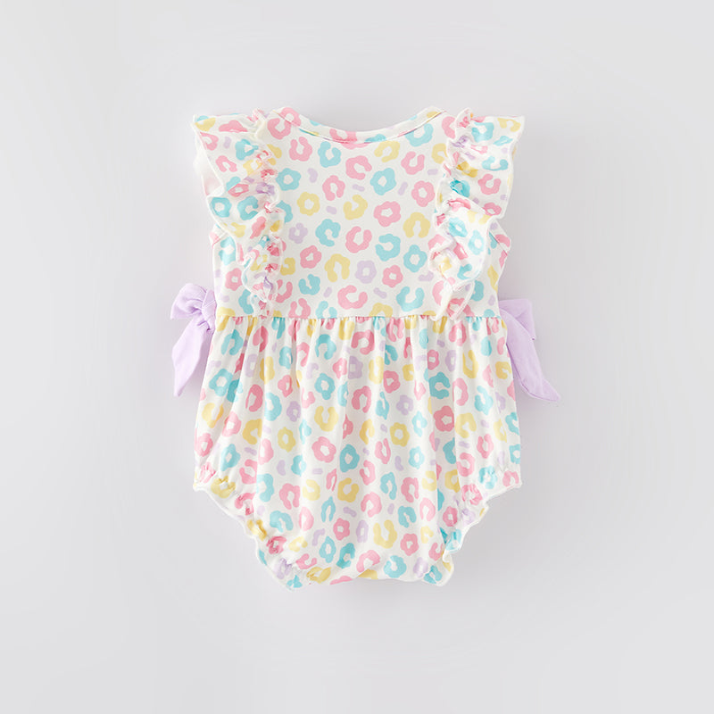(In Stock)Baby Girls Easter Shiny Bunny Print Romper