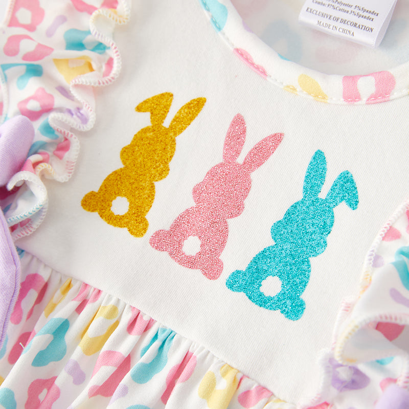 (In Stock)Baby Girls Easter Shiny Bunny Print Romper
