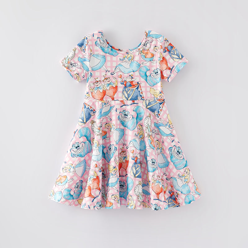 (In Stock)One Pack(4 Pieces total) Sale Girls Spring and Summer Cartoon Character Print Dress