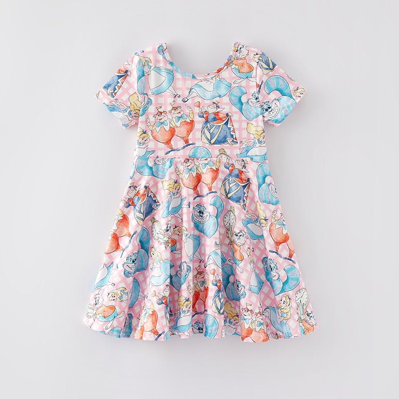 (In Stock)One Pack(4 Pieces total) Sale Girls Spring and Summer Cartoon Character Print Dress