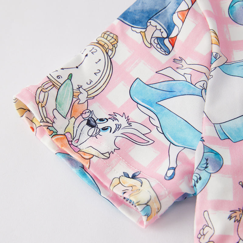 (In Stock)One Pack(4 Pieces total) Sale Girls Spring and Summer Cartoon Character Print Dress