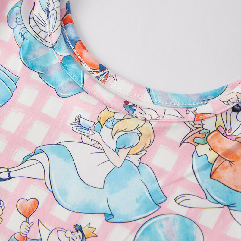 (In Stock)One Pack(4 Pieces total) Sale Girls Spring and Summer Cartoon Character Print Dress