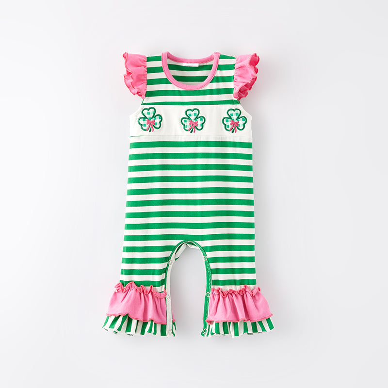 (In Stock)Toddler Girl St.Patrick's Day Shamrock Applique Romper