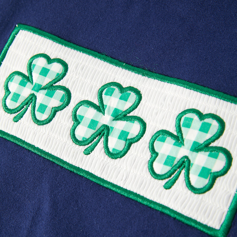 (In Stock)Boy St.Patrick's Day Shamrock Applique Smocked Outfit Set