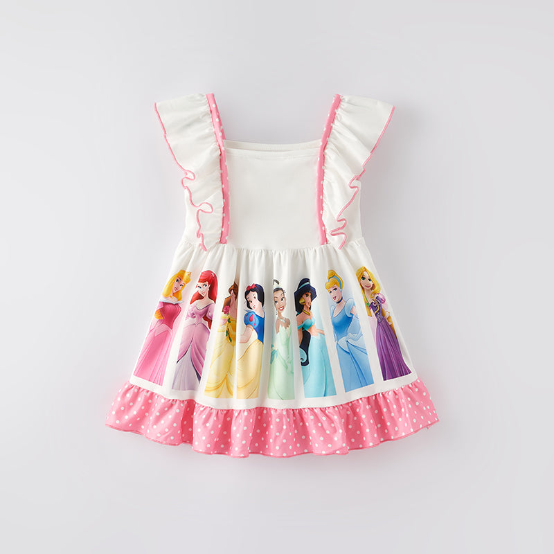 (In Stock)Girls Spring and Summer Cartoon Princess Print Dress