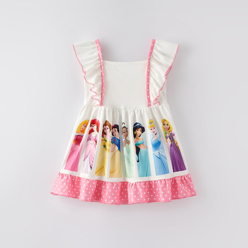 (In Stock)Girls Spring and Summer Cartoon Princess Print Dress