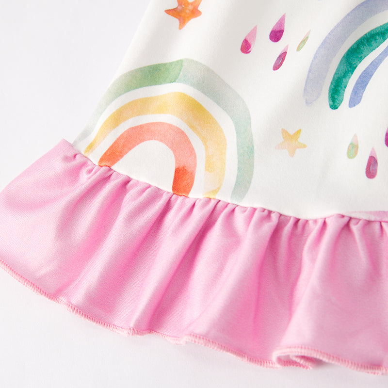 (In Stock)Girls Spring and Summer Rainbow Print Shorts Set