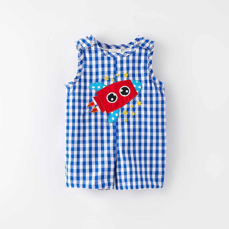 (In Stock)Toddler Boys Spring and Summer Rocket Applique Romper