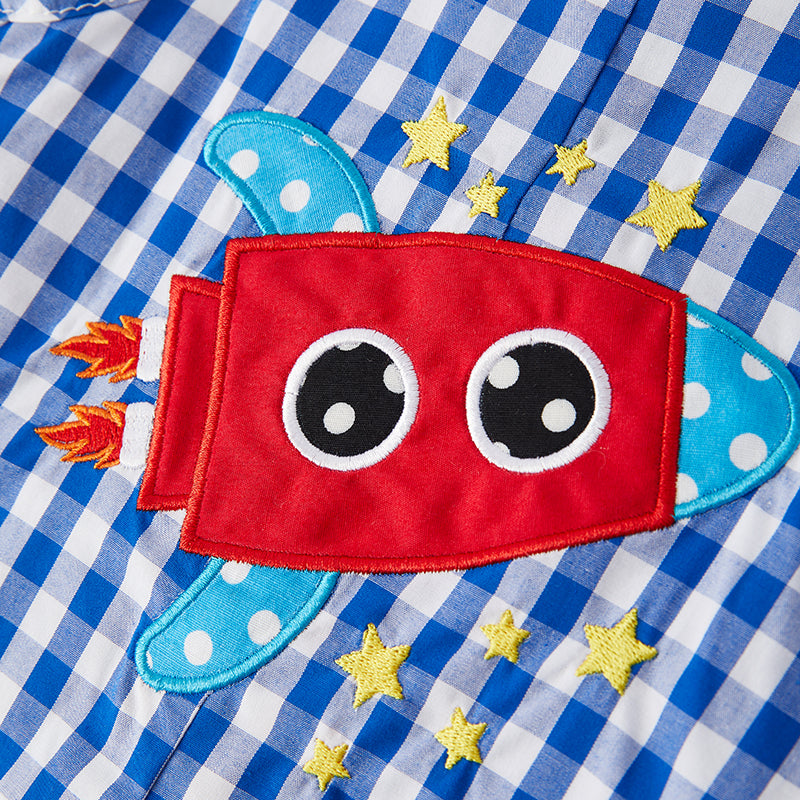 (In Stock)Toddler Boys Spring and Summer Rocket Applique Romper