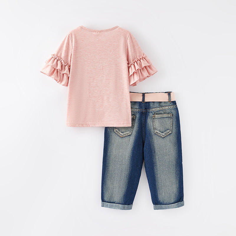 (In Stock)One Pack(3 Pieces total) Sale Girls Spring Truck Print Denim Set