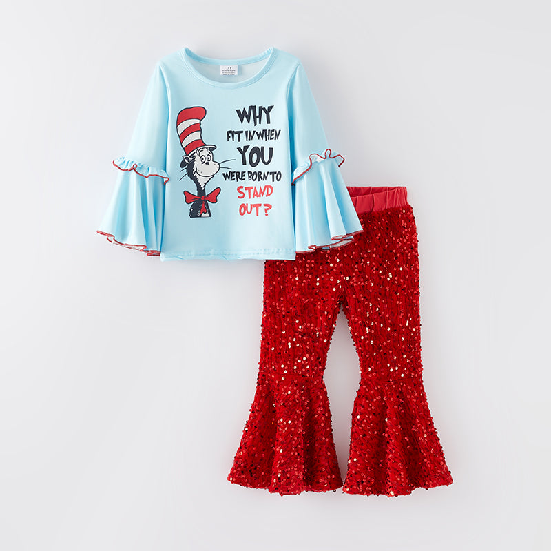 (In Stock)Girls DR SEUSS Print Sequin Velvet Pants Set