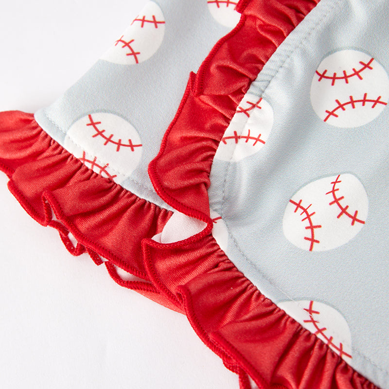 (In Stock)Girls Spring and Summer Baseball Print Shorts Set