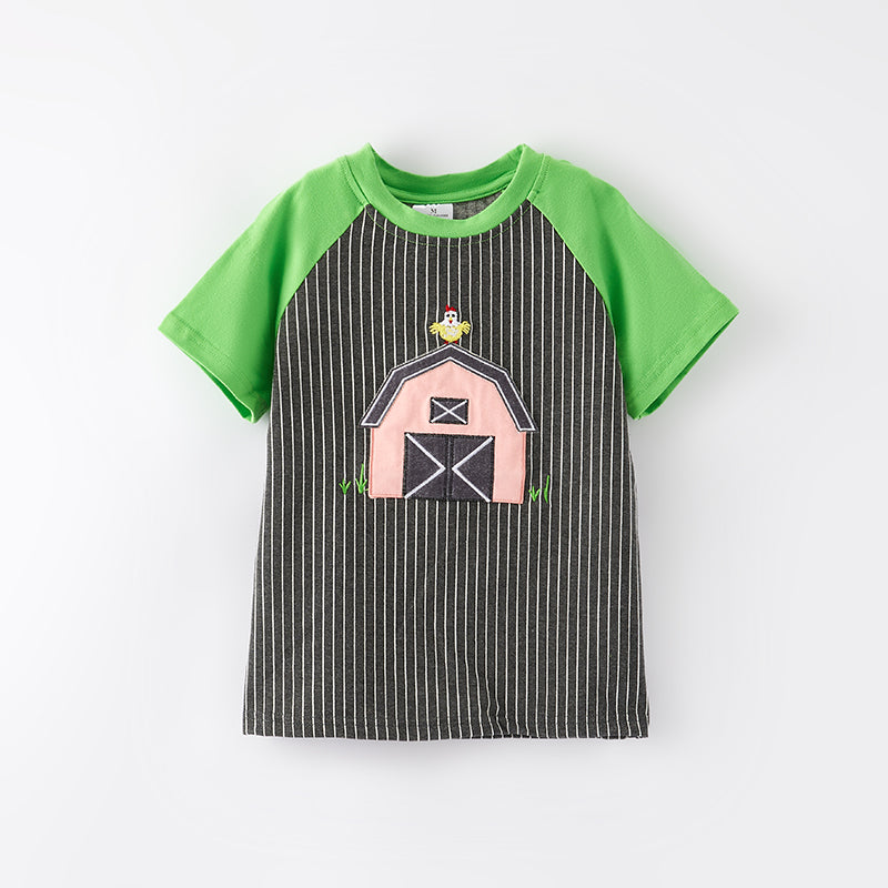 (In Stock)One Pack(9 Pieces total) Girls Farm Applique Cotton Top