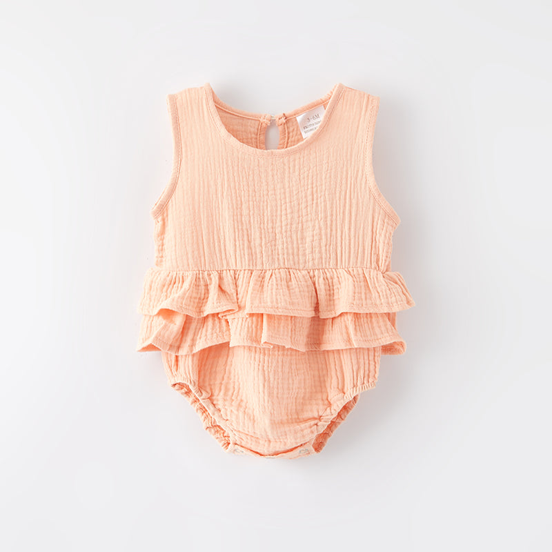 (In Stock)Toddler Girls Spring and Summer Coral Cotton Romper