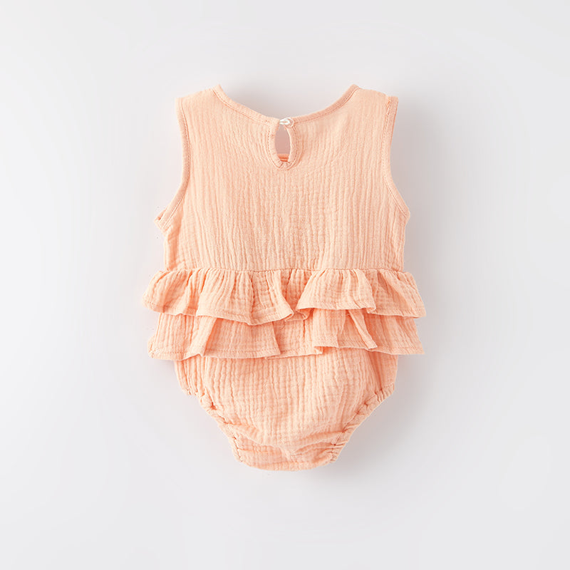 (In Stock)Toddler Girls Spring and Summer Coral Cotton Romper