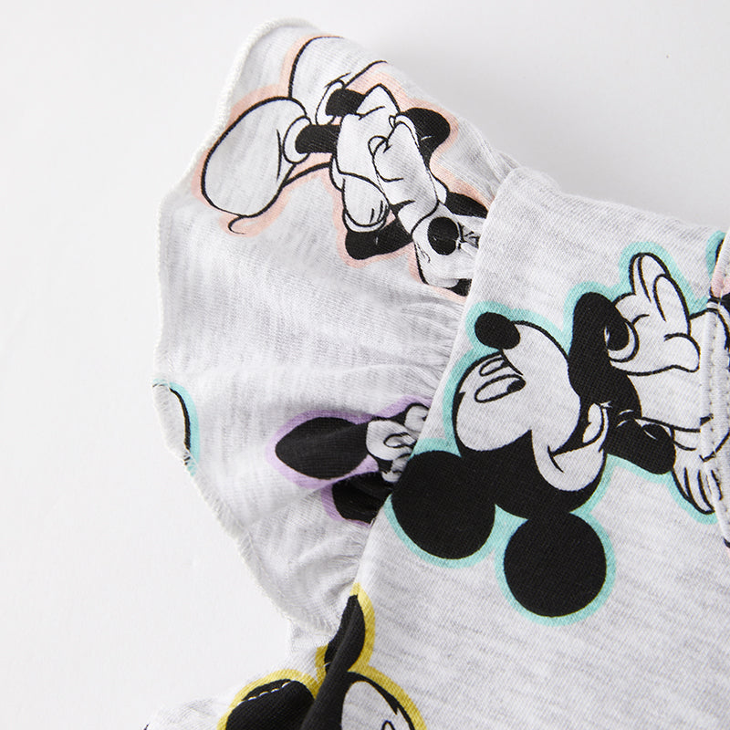 (In Stock)Girls Spring and Summer Cartoon Print Flying Sleeves Dress