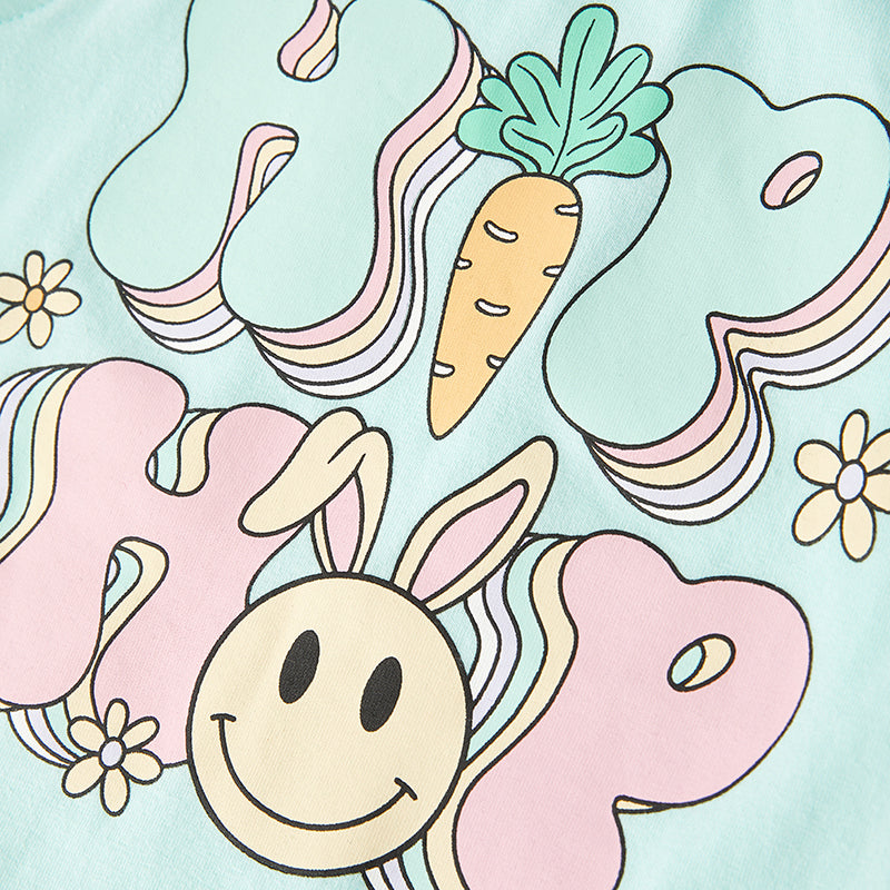 (In Stock)Girls Easter Bunny Hip Hop Print Denim Set