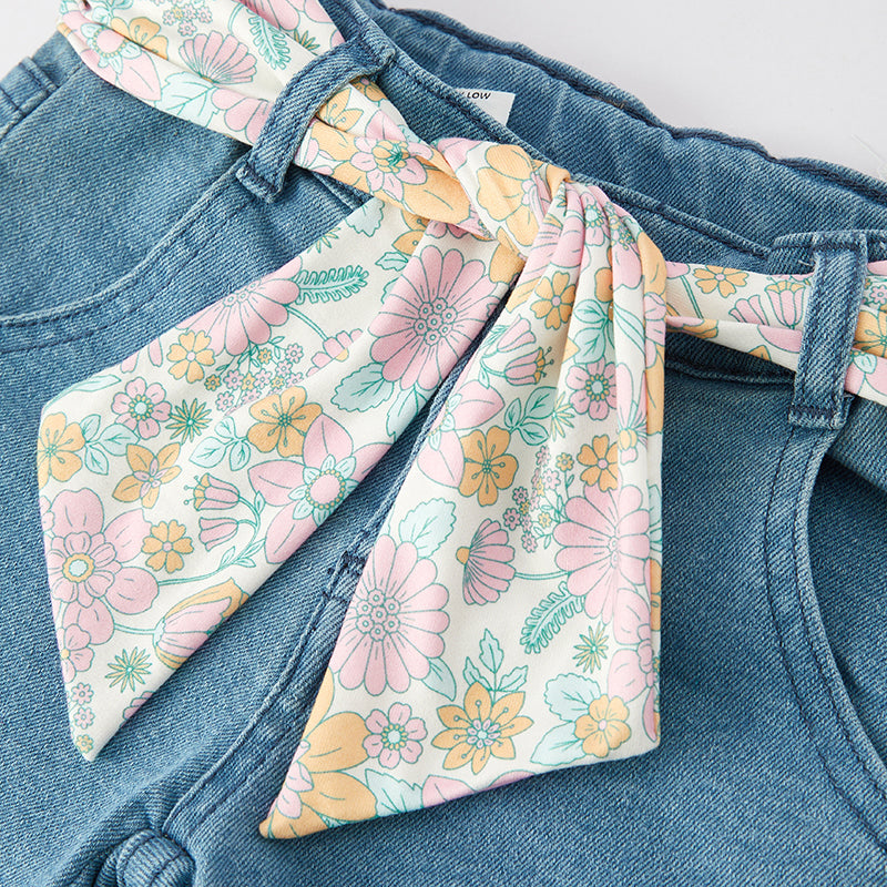 (In Stock)Girls Easter Bunny Hip Hop Print Denim Set