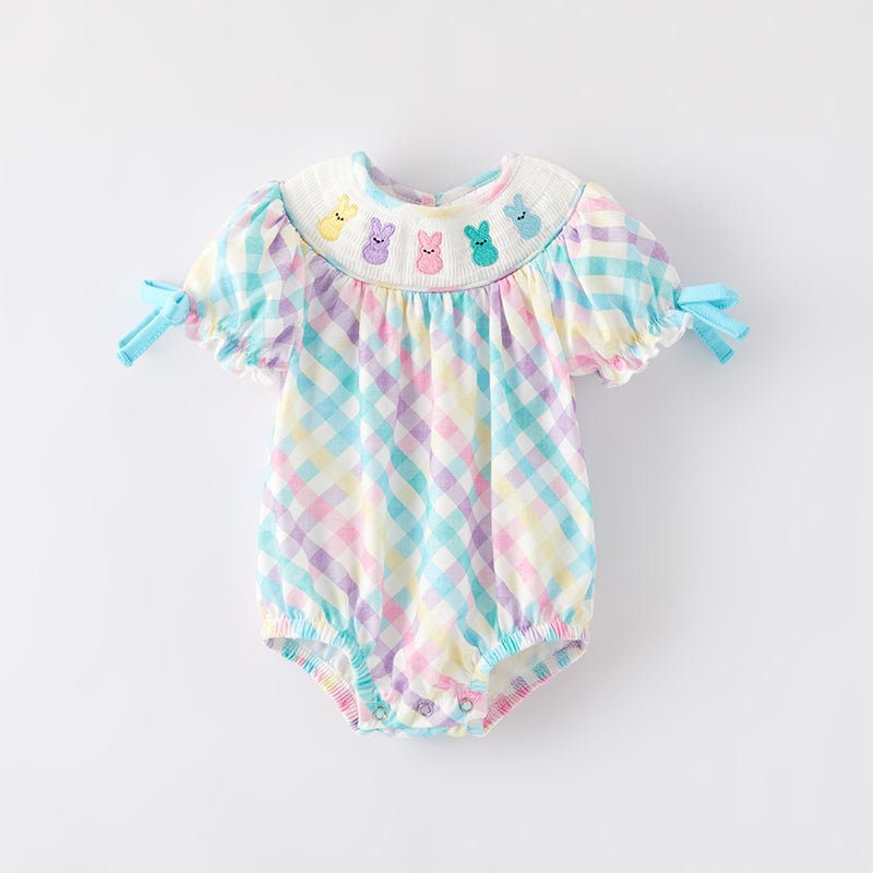 (In Stock)Toddler Girls Easter Bunny Embroidery Smocked Romper