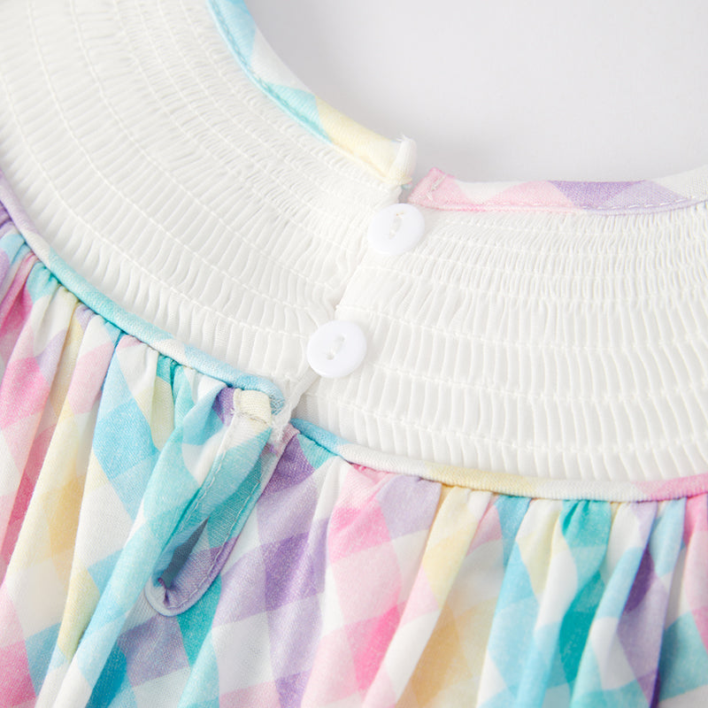 (In Stock)Girls Easter Bunny Embroidery Smocked Dress