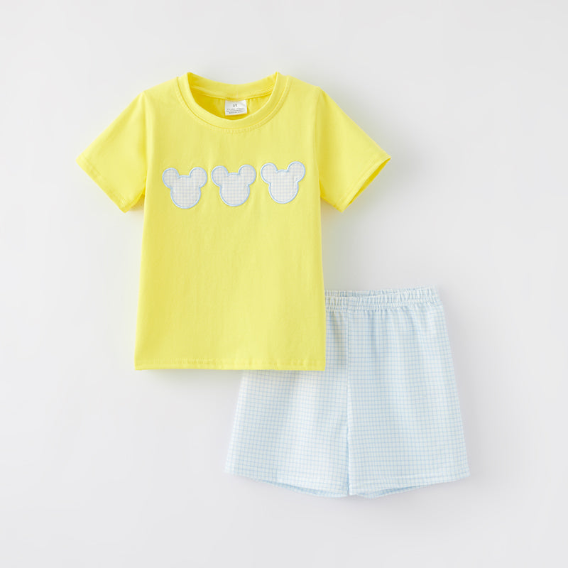 (In Stock)Boys Spring and Summer Cartoon Applique Shorts Set