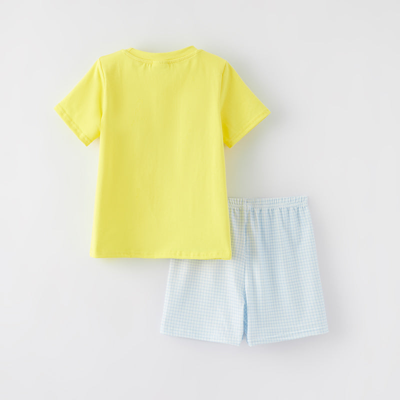 (In Stock)Boys Spring and Summer Cartoon Applique Shorts Set