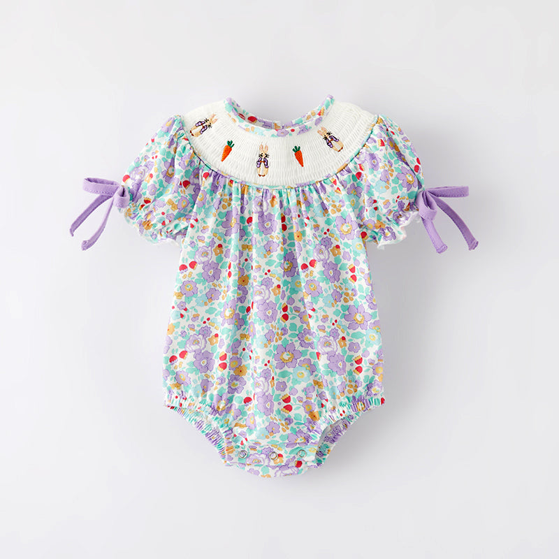 (In Stock)Toddler Girls Easter Bunny Embroidery Smocked Romper
