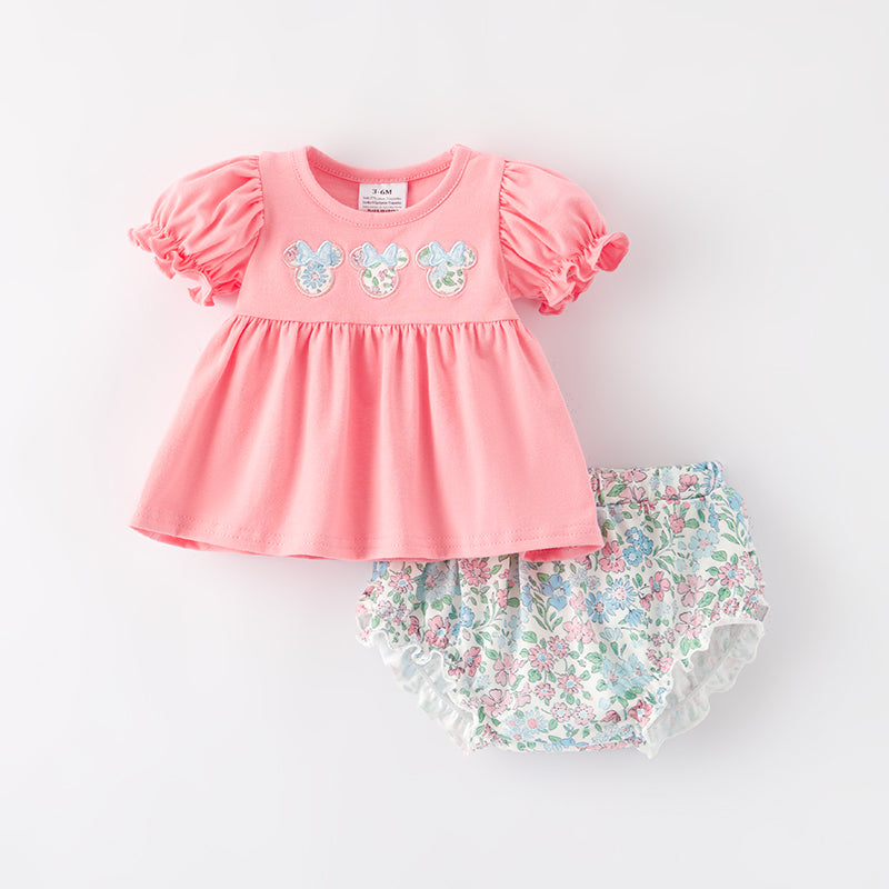 (In Stock)Toddler Girls Spring and Summer Cartoon Applique Bloomer Set